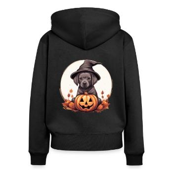 Halloween Sorcière Chapeau Citrouille Chien Labrador - Sweat à capuche zippé Premium bio Femme - noir - Dos - Julia (174cm)