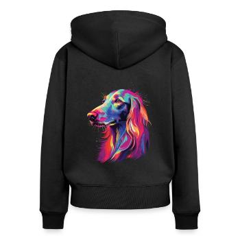 Watercolor Colorful Saluki - Women's Premium Organic Zip Hoodie - black - Back - Julia (174cm)
