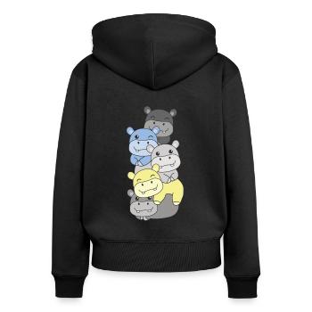 Periboy Flag Pride LGBTQ süßer Hippo Stapel - Frauen Premium Bio Zip Hoodie - Schwarz - Hinten - Julia (174cm)