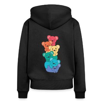 Regenbogen Flag Pride LGBTQ süßer Maus Stapel - Frauen Premium Bio Zip Hoodie - Schwarz - Hinten - Julia (174cm)