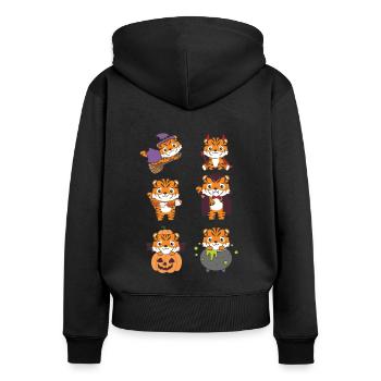 Tiger Halloween Teufel Kürbis Vampier Kostüm - Frauen Premium Bio Zip Hoodie - Schwarz - Hinten - Julia (174cm)