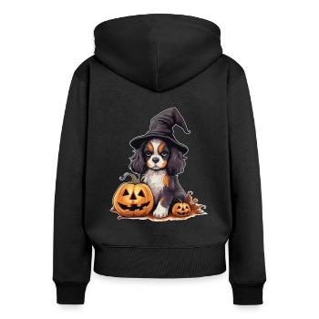 Halloween Witch Hat Pumpkin Dog Cavalier King - Women's Premium Organic Zip Hoodie - black - Back - Julia (174cm)