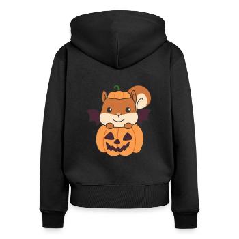Squirrel Happy Halloween Pumpkin Bat - Women's Premium Organic Zip Hoodie - black - Back - Julia (174cm)