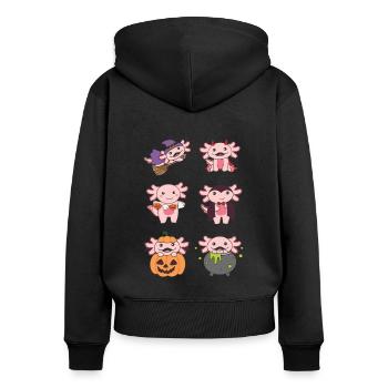 Axolotl Halloween Teufel Kürbis Vampier Kostüm - Frauen Premium Bio Zip Hoodie - Schwarz - Hinten - Julia (174cm)
