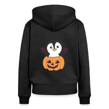 Penguin Halloween Pumpkin Bat Costume - Women's Premium Organic Zip Hoodie - black - Back - Julia (174cm)