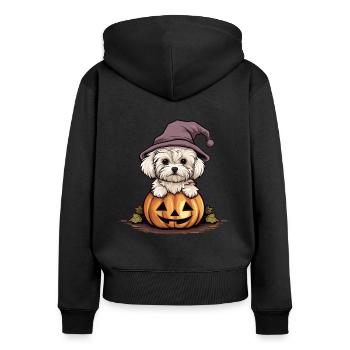 Halloween Witch Hat Pumpkin Dog Maltese - Women's Premium Organic Zip Hoodie - black - Back - Julia (174cm)