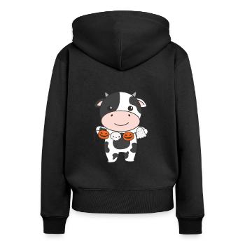 Vache Joyeux Halloween Citrouille Costume de fantôme - Sweat à capuche zippé Premium bio Femme - noir - Dos - Julia (174cm)
