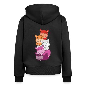 Lesbische Flagge Pride LGBTQ süße Hippo - Frauen Premium Bio Zip Hoodie - Schwarz - Hinten - Julia (174cm)