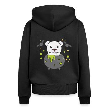 Ours polaire Joyeuse chauve-souris chaudron d’Halloween - Sweat à capuche zippé Premium bio Femme - noir - Dos - Julia (174cm)
