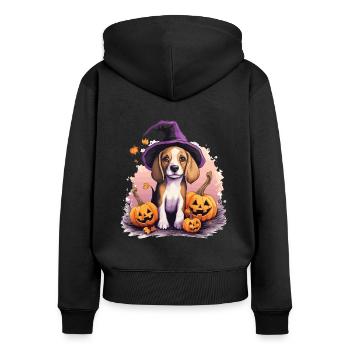 Halloween Witch Hat Pumpkin Dog Beagle - Women's Premium Organic Zip Hoodie - black - Back - Julia (174cm)