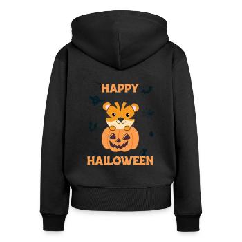 Tigre en citrouille Tigre mignon Joyeux Halloween - Sweat à capuche zippé Premium bio Femme - noir - Dos - Julia (174cm)