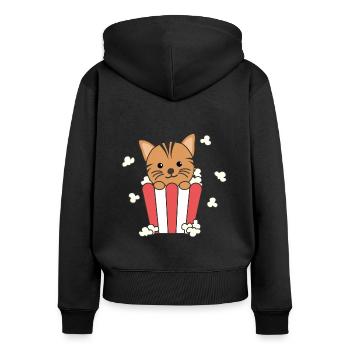 Chat Popcorn Time Drôles D’animaux Dans La Restauration Rapide - Sweat à capuche zippé Premium bio Femme - noir - Dos - Julia (174cm)