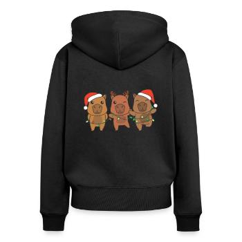 Capybara Noël Hiver Animaux Capybara - Sweat à capuche zippé Premium bio Femme - noir - Dos - Julia (174cm)