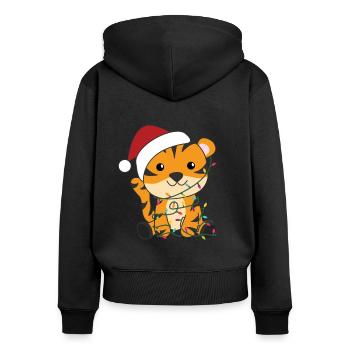 Tigre, Noël, Neige, Hiver, Animaux, Tigre - Sweat à capuche zippé Premium bio Femme - noir - Dos - Julia (174cm)