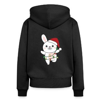 Lapin, Noël, Hiver, Animaux, Lapins - Sweat à capuche zippé Premium bio Femme - noir - Dos - Julia (174cm)