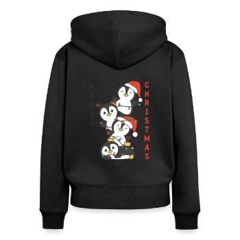 Pingouin, Arbre De Noël, Animaux De Noël, Pingouins - Sweat à capuche zippé Premium bio Femme - noir - Dos - Julia (174cm)