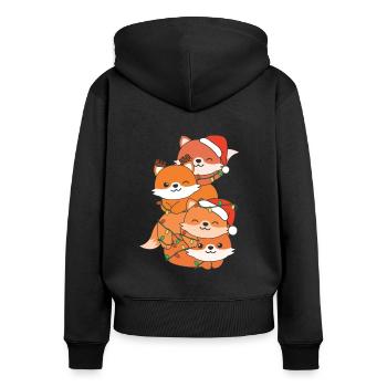 Fox, Christmas Tree, Christmas Animals, Foxes - Women's Premium Organic Zip Hoodie - black - Back - Julia (174cm)