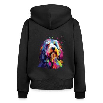 Aquarelle coloré Bearded Collie - Sweat à capuche zippé Premium bio Femme - noir - Dos - Julia (174cm)