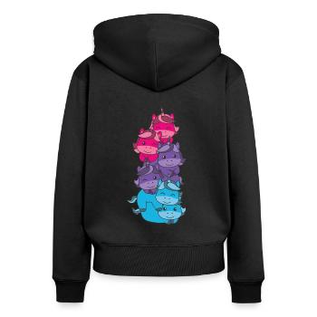 androgyn Flag Pride LGBTQ süße Einhorn - Frauen Premium Bio Zip Hoodie - Schwarz - Hinten - Julia (174cm)
