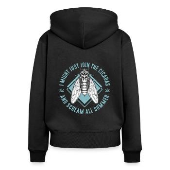 Cigales Je pourrais bien rejoindre l’entomologiste des cigales - Sweat à capuche zippé Premium bio Femme - noir - Dos - Julia (174cm)