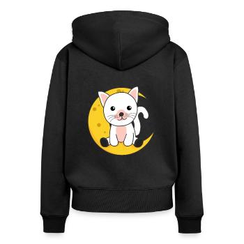 Chat de la lune Animaux mignons pour les enfants pour la nuit - Sweat à capuche zippé Premium bio Femme - noir - Dos - Julia (174cm)