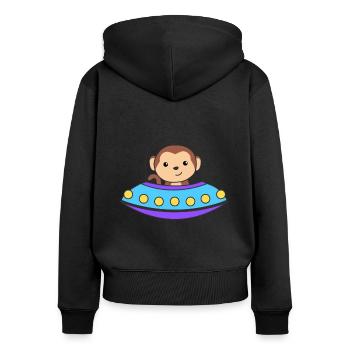 Singe UFO Univers Spatial - Sweat à capuche zippé Premium bio Femme - noir - Dos - Julia (174cm)