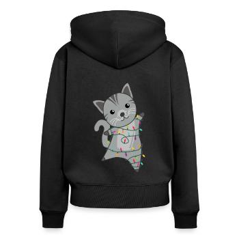 Katze Weihnachten Schnee Winter Tiere Katzen - Frauen Premium Bio Zip Hoodie - Schwarz - Hinten - Julia (174cm)