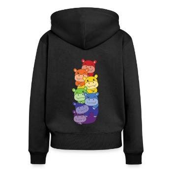Regenbogen Hippo süße bunte Hippo für Kinder - Frauen Premium Bio Zip Hoodie - Schwarz - Hinten - Julia (174cm)