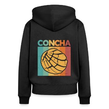 La cuisine mexicaine rétro Concha aime le pain de coquille sucré - Sweat à capuche zippé Premium bio Femme - noir - Dos - Julia (174cm)