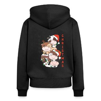 Kuh Weihnachtsbaum Weihnachts Tiere Kühe - Frauen Premium Bio Zip Hoodie - Schwarz - Hinten - Julia (174cm)