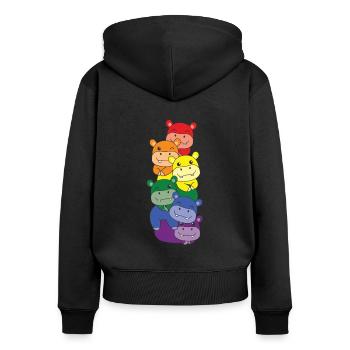 Regenbogen Flag Pride LGBTQ süßer Hippo Stapel - Frauen Premium Bio Zip Hoodie - Schwarz - Hinten - Julia (174cm)