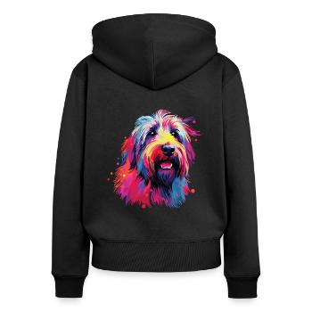 Aquarelle coloré Bearded Collie - Sweat à capuche zippé Premium bio Femme - noir - Dos - Julia (174cm)