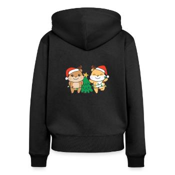 Hamster Weihnachten Winter Tiere Hamster - Frauen Premium Bio Zip Hoodie - Schwarz - Hinten - Julia (174cm)