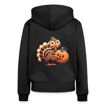 Truthahn Erntedankfest mit süßem Kürbis - Frauen Premium Bio Zip Hoodie - Schwarz - Hinten - Julia (174cm)