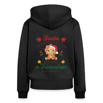 Ich will ein Triceratops zu Weihnachten süße Dinos - Frauen Premium Bio Zip Hoodie - Schwarz - Hinten - Julia (174cm)