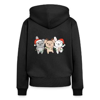Lapin, Noël, Hiver, Animaux, Lapin - Sweat à capuche zippé Premium bio Femme - noir - Dos - Julia (174cm)