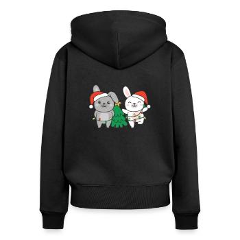 Lapin, Noël, Hiver, Animaux, Lapins - Sweat à capuche zippé Premium bio Femme - noir - Dos - Julia (174cm)