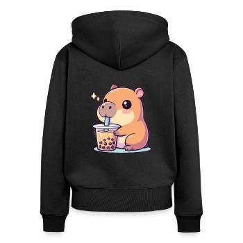Kawaii Capybaras Bubble Tea Boba Capybara - Sweat à capuche zippé Premium bio Femme - noir - Dos - Julia (174cm)