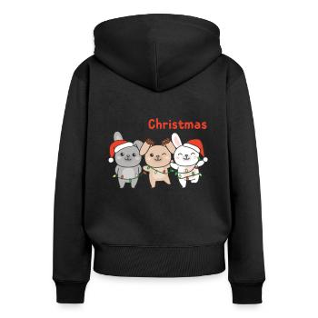 Lapin, Noël, Hiver, Animaux, Lapin - Sweat à capuche zippé Premium bio Femme - noir - Dos - Julia (174cm)