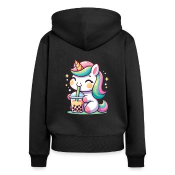 Kawaii Unicorns Bubble Tea Boba Unicorn - Women's Premium Organic Zip Hoodie - black - Back - Julia (174cm)