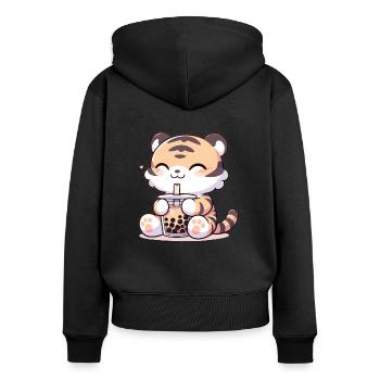Kawaii Tiger Bubble Tea Boba Tiger - Women's Premium Organic Zip Hoodie - black - Back - Julia (174cm)