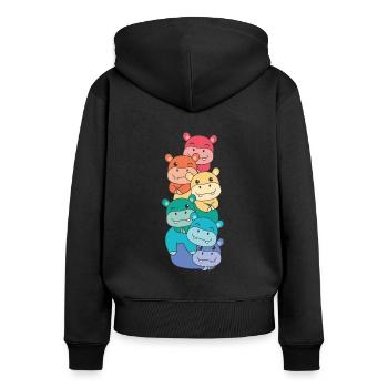 Regenbogen Hippo süße bunte Hippo für Kinder - Frauen Premium Bio Zip Hoodie - Schwarz - Hinten - Julia (174cm)