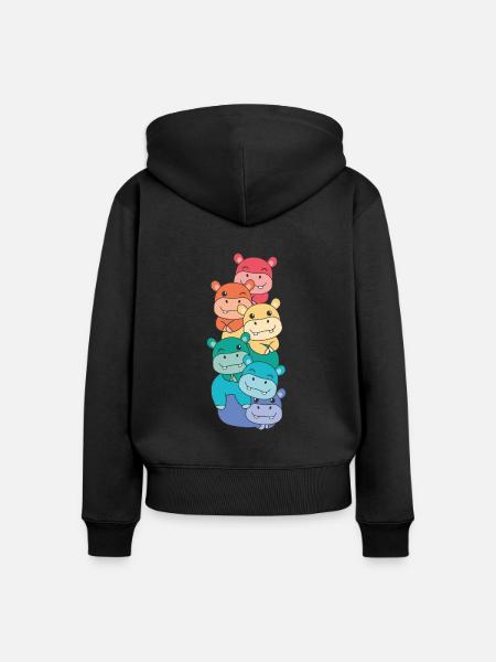 Hippopotame arc-en-ciel Hippopotame coloré mignon pour les enfants - Sweat à capuche zippé Premium bio Femme - noir