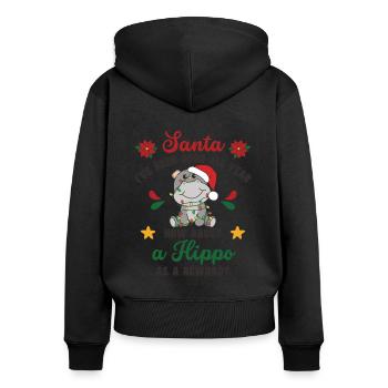 Ich will ein Hippo zu Weihnachten süße Flusspferde - Frauen Premium Bio Zip Hoodie - Schwarz - Hinten - Julia (174cm)
