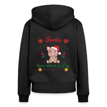 Ich will ein Schwein zu Weihnachten süße Schweine - Frauen Premium Bio Zip Hoodie - Schwarz - Hinten - Julia (174cm)