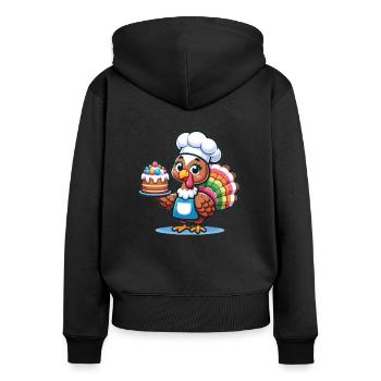 Thanksgiving Turkey Baker Pie Dessert - Women's Premium Organic Zip Hoodie - black - Back - Julia (174cm)