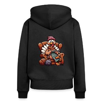 Thanksgiving Grandma Turkey Knitting - Women's Premium Organic Zip Hoodie - black - Back - Julia (174cm)