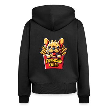 Frenchie Fries - Frites sucrées de bouledogue français - Sweat à capuche zippé Premium bio Femme - noir - Dos - Julia (174cm)