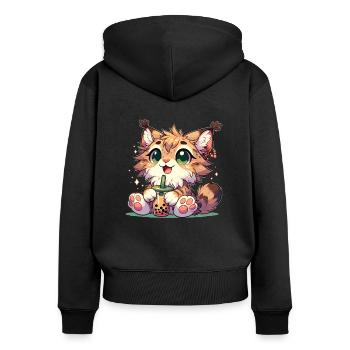 Kawaii Luchse Bubble Tea Boba Luchs - Frauen Premium Bio Zip Hoodie - Schwarz - Hinten - Julia (174cm)