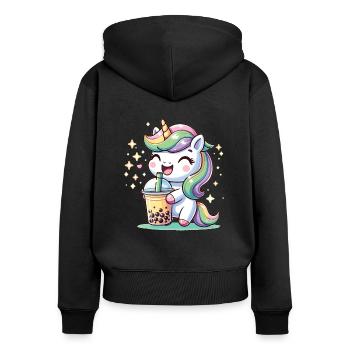 Kawaii Unicorns Bubble Tea Boba Unicorn - Women's Premium Organic Zip Hoodie - black - Back - Julia (174cm)